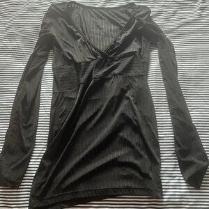 MY Black Sheer Sleeve Wrap Style Top | Ruffle Detail | Elegant Blouse